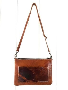 BRAND Brown Full Grain Genuine Leather Shoulder Bag